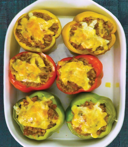 Peppers Stuffed withCarnitas, Rice and Beans